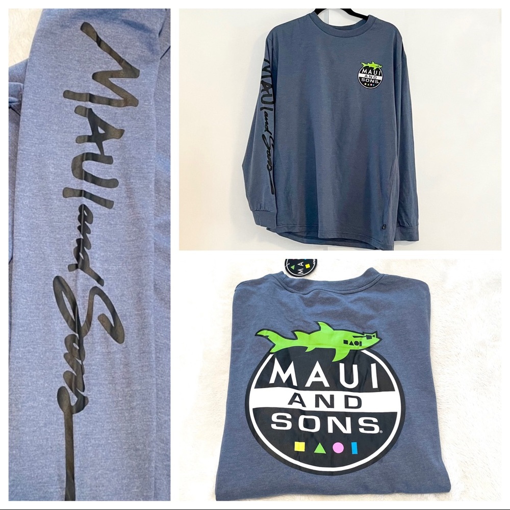 🆕Men’s Maui and Sons Long Sleeve Shark Logo Shirt Size L